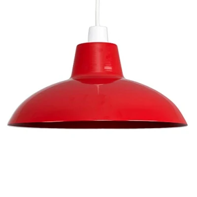 Image of MiniSun Retro Style Gloss Red Metal Easy Fit Ceiling Pendant Light Shade Complete with a 10w LED Bulb [3000K Warm White]