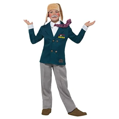 Image of Smiffys David Walliams Deluxe Grandpa&#039;s Great Escape, Blue with Jacket &amp; Mock Shirt Tie, Trousers, Flyin, Officially Licensed Fancy Dress, Child Dress Up Costumes