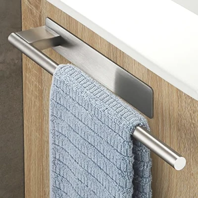 Image of OETAMS Stainless Steel Towel Holder, Self Adhesive, Round, Brushed Silver, Rail for Bathroom, Kitchen, Hotel, Toilet