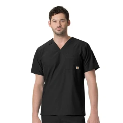Image of Carhartt Men&#039;s Slim Fit V Neck Top Medical Scrubs Shirt, Black, S