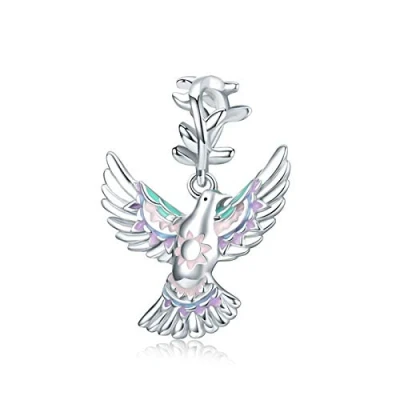 Image of 925 Sterling Silver Dove Charm Dog Gifaffe Cat Fish Rabbit Crab Owl Monkey for Pandora Bracelet (Dove of Peace)