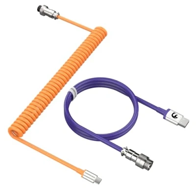 Image of MAMBASNAKE C01 Coiled Keyboard Cable, Custom USB C Aviator Cable for Mechanical Keyboard, Type to A, TPU Spring with Detachable Metal Aviation Connector Gaming Orange/Purple
