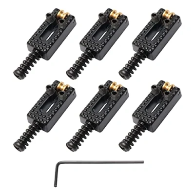 Image of Unxuey Guitar Tremolo Saddles, 6 Pcs Electric Roller Bridge Saddles for Replacement with Wrench