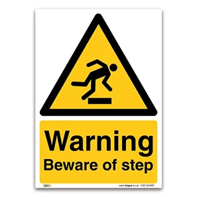Image of Warning Beware of step Sign A5 1mm Rigid Plastic Construction Security