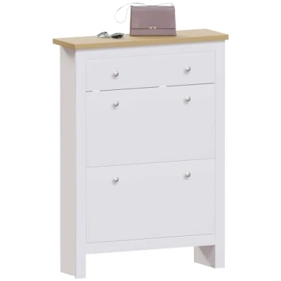 Image of Vida Designs Arlington Shoe Cabinet 2 Door 1 Drawer Storage Cupboard Stand Rack MDF White
