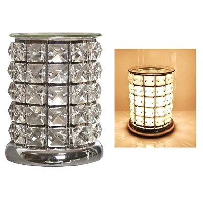 Image of Clear Crystal Cylinder Electric Wax Melt Burner Touch On/Off Home Fragrance Lamp 17cm