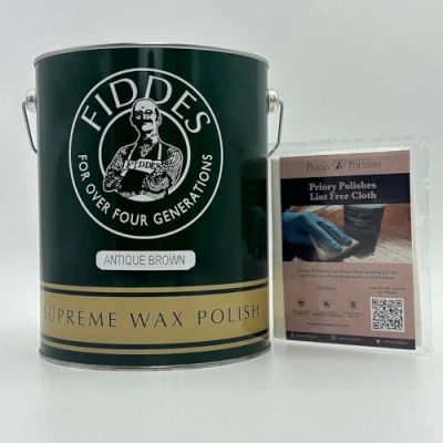 Image of Fiddes Supreme Antique Brown Wax 5 litre + Free Priory Polishes Lint Cloth