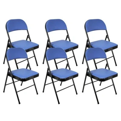 Image of Folding Faux Leather Chair Padded Event Seats Metal Frame Foldable chair, Easy Storage Comfortable Seat for Home, Dining &amp; Office Computer Desk Chairs (6, Blue)