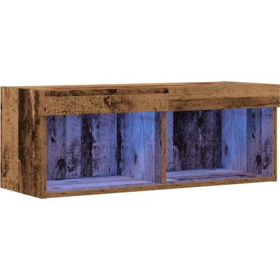 Image of vidaXL TV Wall Cabinet with LED Lights Old Wood 80x30x30 cm