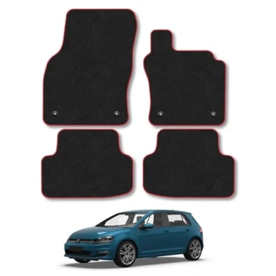 Image of Car Mats Compatible with VW Golf Mk7 (2013 2019) Tailored Fit Red Carpet Floor Set Accessory Custom 4 Pieces Anti Slip Backing &amp; Binding Trim Edge