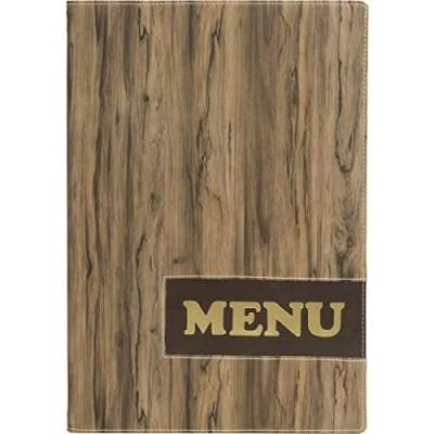 Image of Securit MC DRA4 Wood A4 Design Leather Style Menu Holder with One Double Insert
