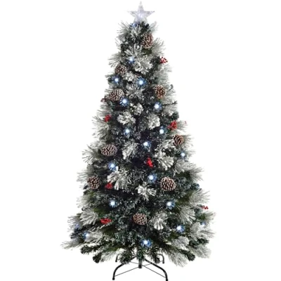 Image of WeRChristmas Pre Lit Fibre Optic Multi Function Christmas Tree with Topper, Frosted, 5 feet/1.5 m
