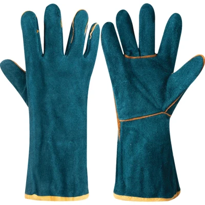 Image of Tuffsafe Green Lined Split Leather Gauntlets Size 11