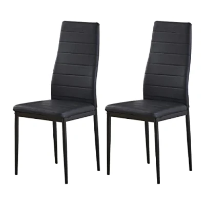Image of BonChoice Black PU Leather Dining Chairs Set of 2 High Back with Metal Legs for Room Kitchen, Side Restaurant Office Meeting Home/Commercial