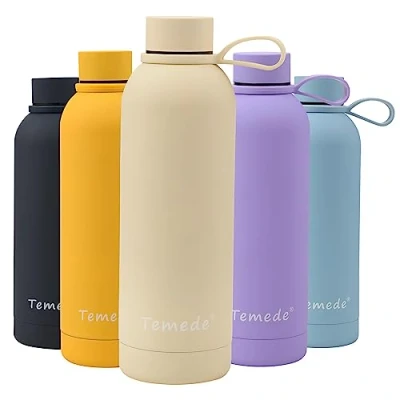 Image of Temede Insulated Water Bottle 500ml, Double Walled Vacuum Stainless Steel for 12 Hours Hot &amp; 24 Cold Drinks, BPA Free, Leakproof Metal Flask Great Men, Women Kids,Medium,Beige