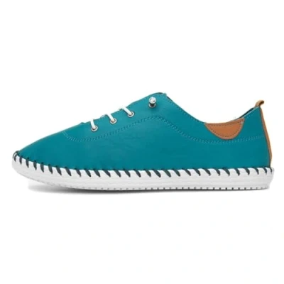 Image of Ladies St. Ives Teal Leather Plimsoll 4