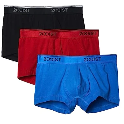 Image of 2(X)IST Men&#039;s Cotton Stretch No Show Trunk 3 Pack, Scotts Red/Black/Skydiver, S