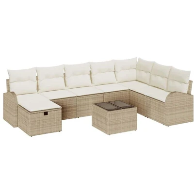 Image of Vidaxl 9 Piece Garden Sofa Set with Cushions Beige Poly Rattan