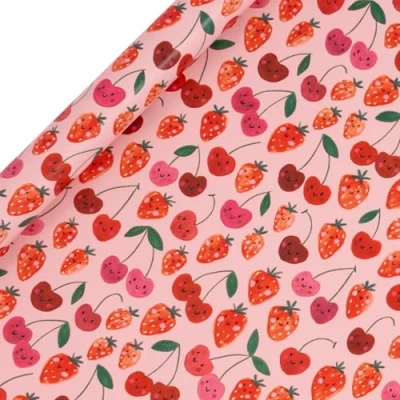 Image of Glick Roll Wrap, Cherry Strawberries, Wrapping Paper 4 metres x 70 cms, Suitable for Birthdays &amp; Other Celebrations
