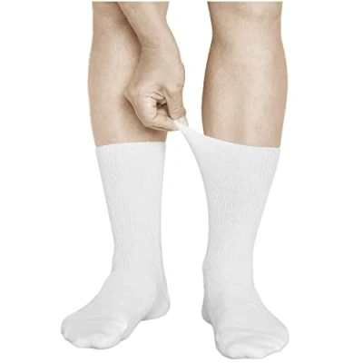 Image of vitsocks Men&#039;s Non Elastic Top Soft All Cotton Socks (3 PAIRS) Loose Fit, No Pressure, white, 9.5 11.5