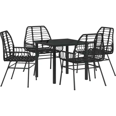 Image of vidaXL 5 Piece Garden Dining Set Black Poly Rattan