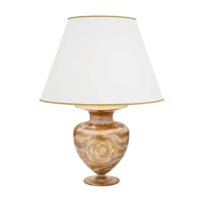 Image of Anfora Fabric Table Lamp With Round Tapered Shade 24 Carat Gold