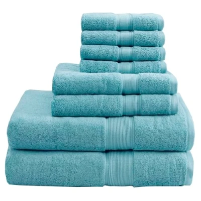 Image of Madison Park Signature 800GSM 100% Cotton Luxury Turkish Bathroom Towels,Oversized Linen Bath Towel Set, 8 Piece Include 2 Towels, Hand Towels &amp; 4 Wash Aqua