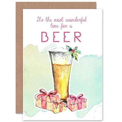 Image of Wee Blue Coo CARD CHRISTMAS WONDERFUL TIME BEER FUNNY PUN