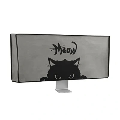 Image of kwmobile Computer monitor Cover Compatible with 34 35&quot; Meow Cat Grey/Black