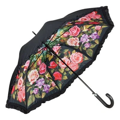Image of VON LILIENFELD Automatic Umbrella Floral Motif Women Rose Garden Double Layer