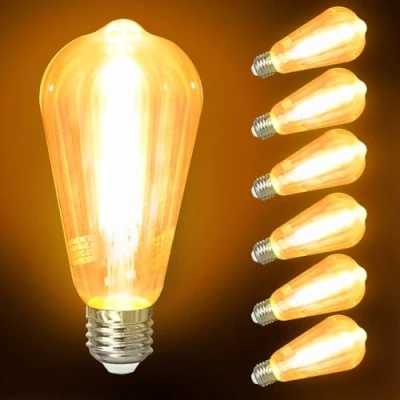 Image of Aigostar E27 LED Bulb, 10W Vintage ST64 Edison Screw, 1100LM Energy Saving, Warm White 2200K, Decorative Filament, 77W Equivalent Pack of 6