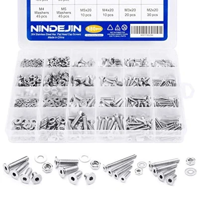 Image of 880Pcs M2 M3 M4 M5 Stainless Steel Precise Metric Hex Button Head Cap Self Tapping Screws,Round Flat Socket Bolts and Nuts Set Washers Assortment Kit +Wrench (Flat)