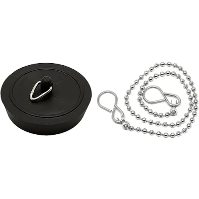 Image of fiXte Replacement Sink Plug Shower Bath Black 45mm (1 3/4&quot;) with 450mm (18&quot;) Chain or 38mm 1/2&quot;) 300mm (12&quot;) (18&quot; Plug)