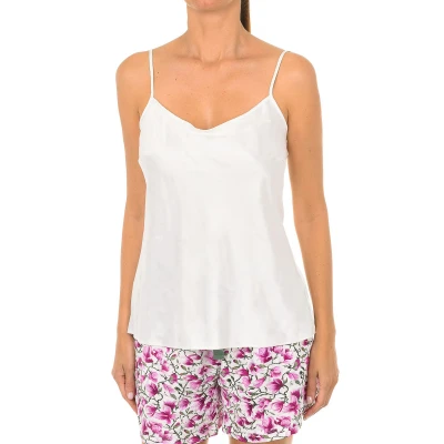 Image of Dim Lovable L07WV WoMens thin strap satin T shirt White Size Medium