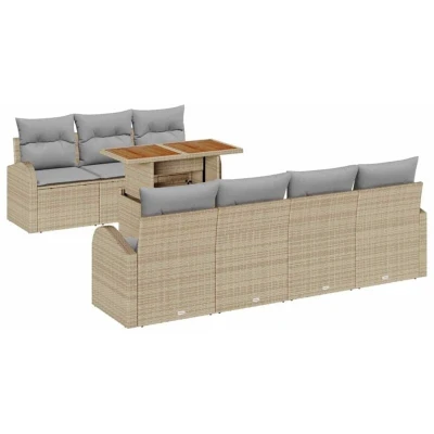 Image of vidaXL 8 Piece Garden Dining Set with Cushions Beige Poly Rattan Acacia