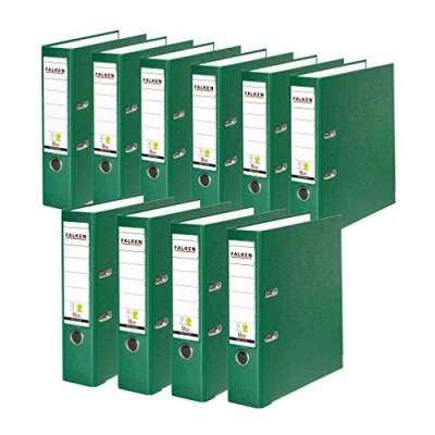 Image of Original Falken pack of 10 PP Color Plastic folders. Made in Germany. 8 cm wide DIN A4 green Vegan ring binder File folder Letter Office Slotted
