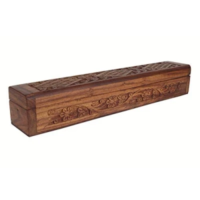 Image of Simply essential Wooden Hand Carving Incense Stick Cone Holder Smoke Box Made by Rosewood