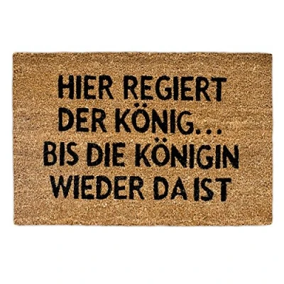 Image of Relaxdays Natural Coconut Fibre Coir Doormat QUEEN German Welcome Mat w/ Anti Slip Rubber PVC Underside, Brown