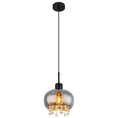 Image of Corry 21cm Pendant Ceiling Light Matt Black Smoke Glass Shade 1x E27