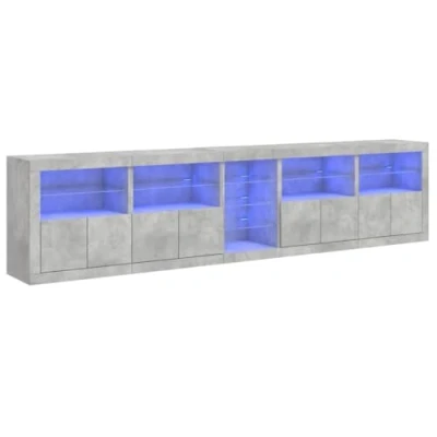 Image of vidaXL Sideboard with LED Lights Concrete Grey Engineered Wood Buffet Modern Design Furniture for Living Room, Dining Bedroom