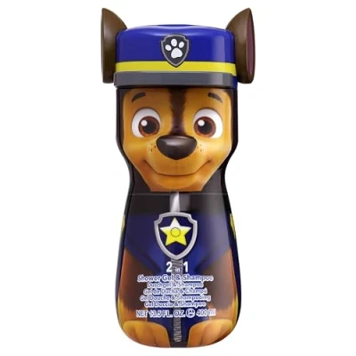 Image of Paw Patrol Chase 2 in 1 Vegan Shower Gel &amp; Shampoo for Kids Adults 90% Natural Ingredients, Hydrating Gentle Formula, Dermatologically Tested, Pleasant Scent, Fun 3D Bottle, Ages 3+, 400ml