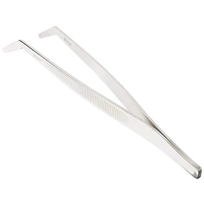Image of Mercer Culinary 18 8 Stainless Steel Tweezer Precision Tongs, 6 1/8 Inch, Curved, Silver