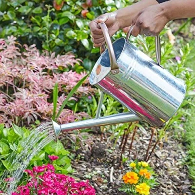 Image of Garden Mile 4.5L Steel Watering Can Outdoor All Year Round Plant Waterer Made From Galvanised Rust resistant Metal Cans For The With Handle And Detachable Rose