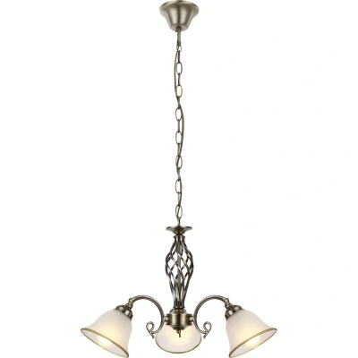 Image of Odin Multi Arm Pendant Ceiling Light Old Brass Satined Glass Shade 3x E27
