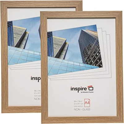 Image of Hampton Frames TWIN Pack SORBONNE A4 (21x30cm) Oak Effect Picture Poster Photo Frame Acrylic (Non Glass) Front SORA4NG 2