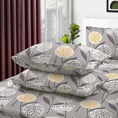 Image of RAYBedding 2 Pack Pillowcase 100% Egyptian Cotton Pillow Covers 400 Thread Count Floral Printed Grey Cases