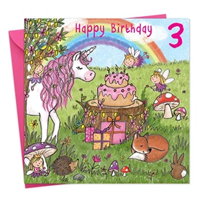 Image of Twizler 3rd Birthday Card For Girl with Unicorn Age 3 Gifts Childrens Girls Happy