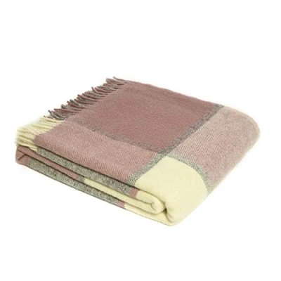 Image of Tweedmill Textiles 100% Pure New Wool Block Check Throw, Charcoal/Dusky Pink, 150x180cm