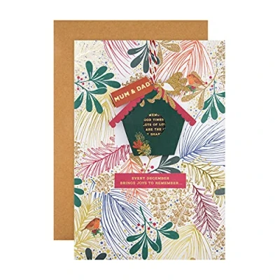 Image of Hallmark Christmas Card for Mum and Dad Contemporary Design with Hanging Attachment Hidden Message