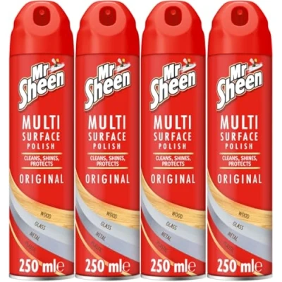 Image of Mr Sheen Multi Surface Polish Spray, For Use on Wood, Plastic, Glass and Metal, Scent: Original, 250ml, Pack of 4